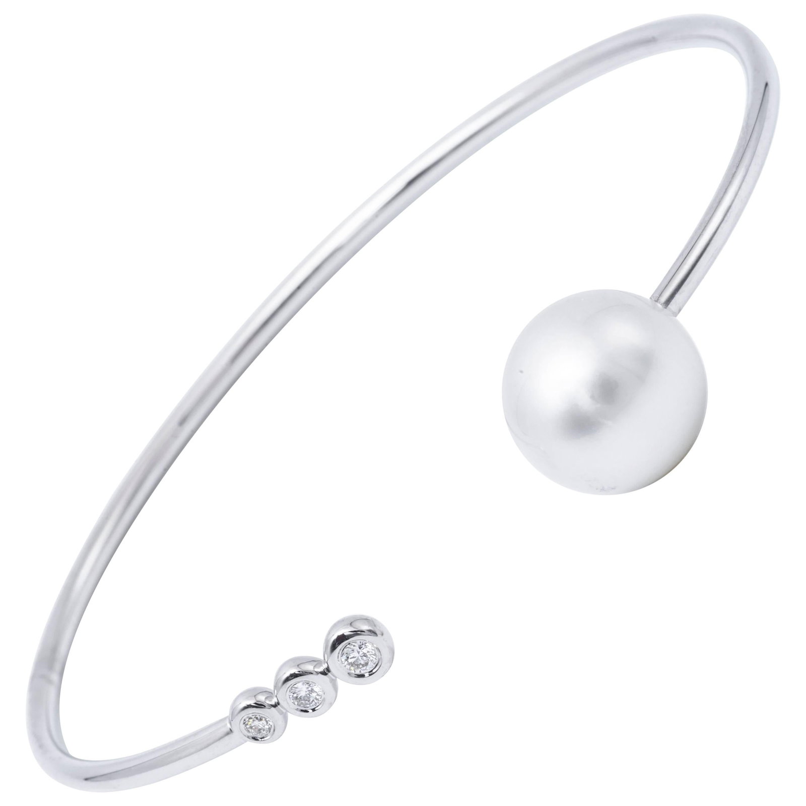 Harbor Diamonds 18K White Gold South Sea Pearl Diamond Bangle Bracelet (1 of 4)