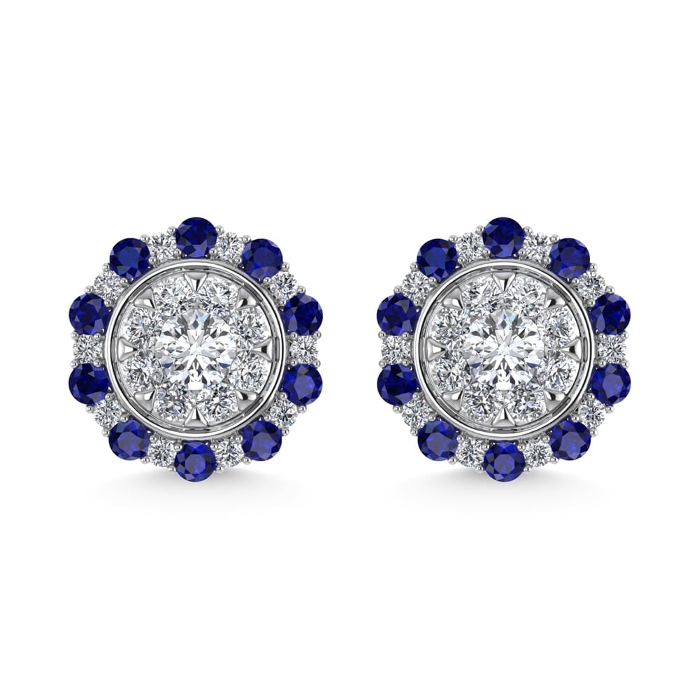 Diamond 1 Ct.Tw. And Blue Sapphire Fashion Earrings in 14K White Gold (1 of 2)