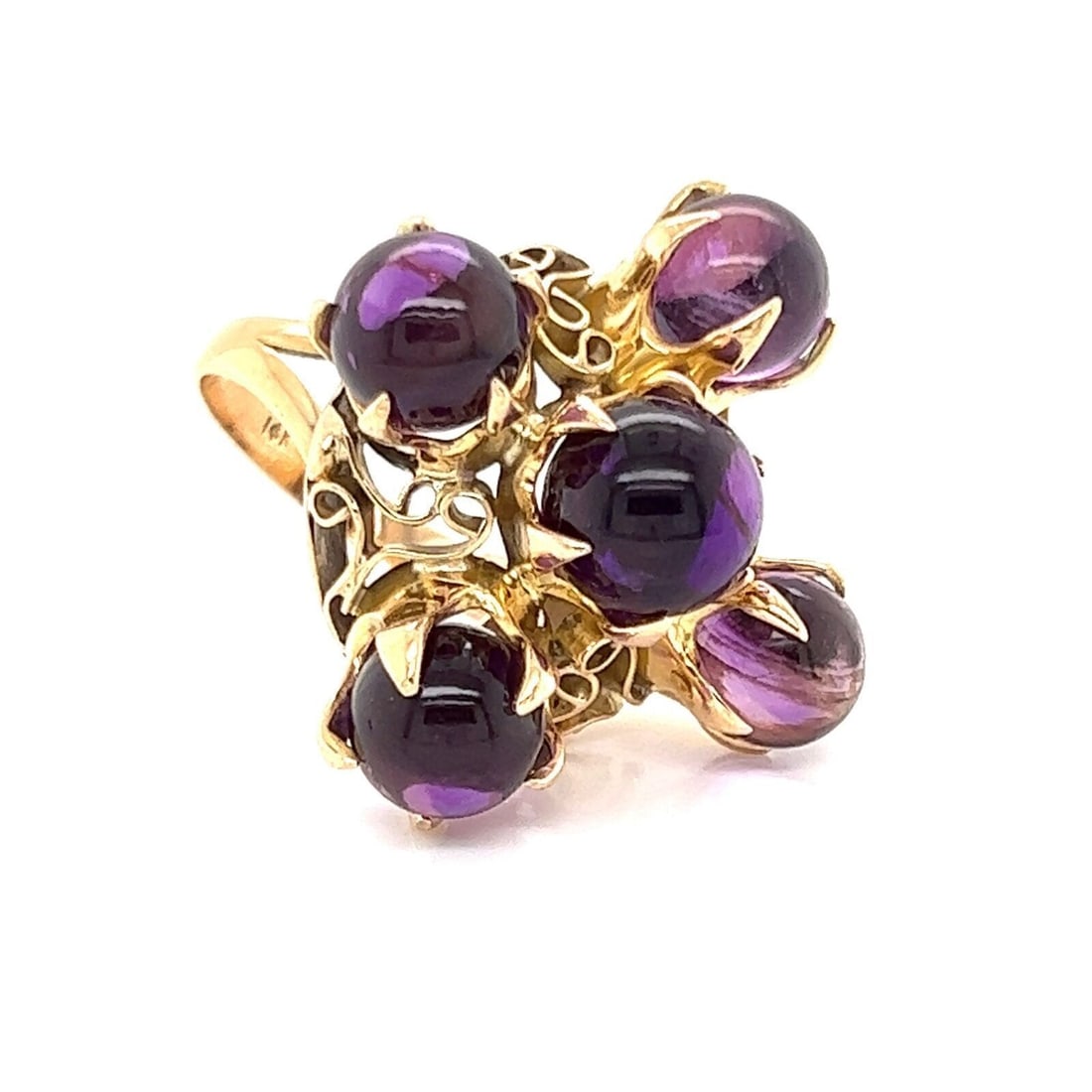 Vintage 14k Yellow Gold Large Cabochon Amethyst Cocktail Ring Size 7.75 (1 of 6)