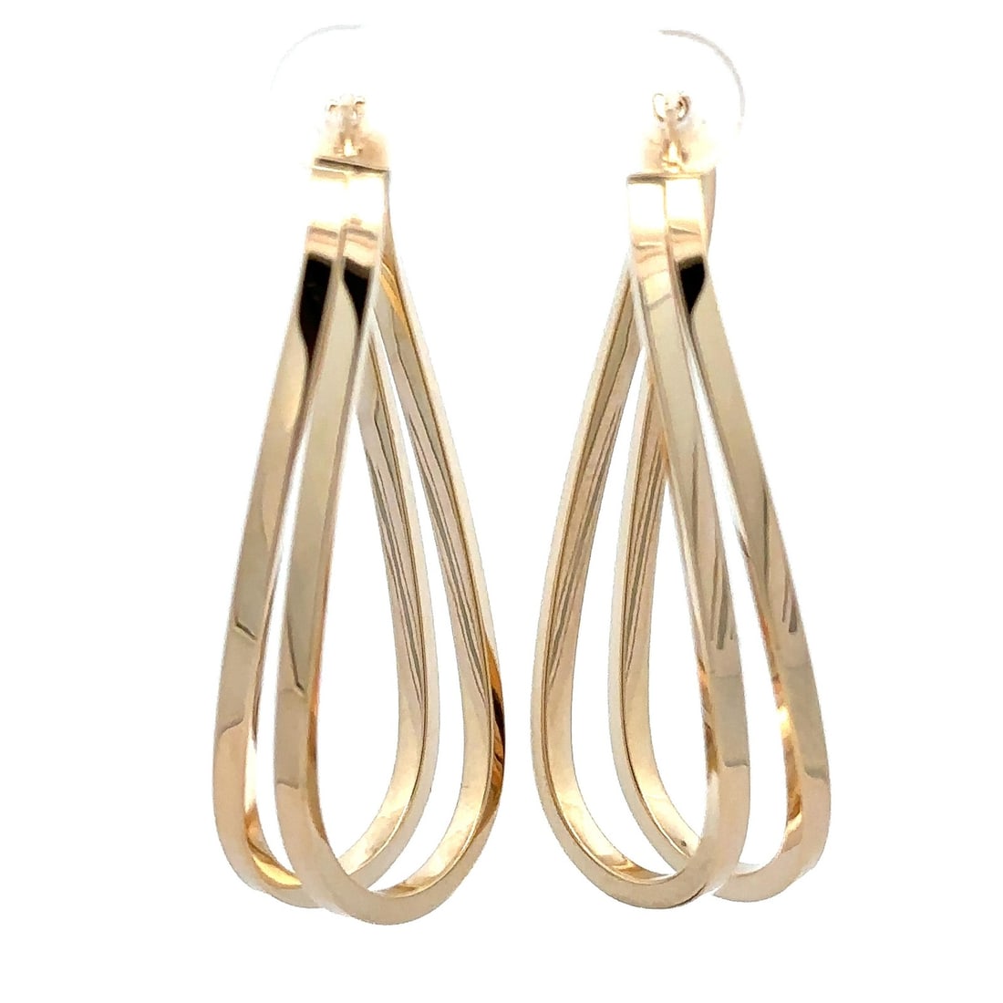 Dangle Earrings in Italian 14k Yellow Gold with Dual Wavy Polished Drops: Dangle Earrings in Italian 14k Yellow Gold with Dual Wavy Polished Drops These Italian dangle drop earrings feature a dual wavy long design crafted from solid 14k yellow gold with a polished finish. E