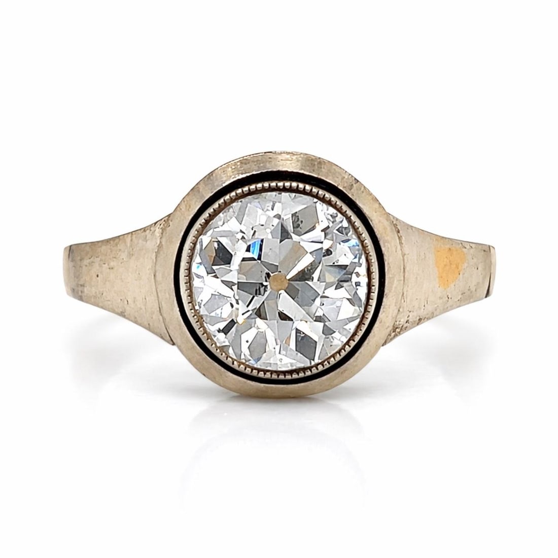 Diamond Ring in Art Deco 18K and 14K Yellow Gold Size 8.25: Diamond Ring in Art Deco 18K and 14K Yellow Gold Size 8.25 Art Deco ring crafted from 18K and 14K yellow gold, featuring an approximately 2.10 carat European-cut diamond with H-I color and SI2 clarity