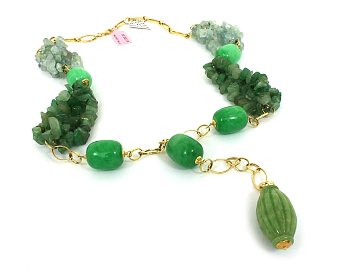 18k Yellow Gold Jade Bead Lariat Necklace by Enzo Liverino (1 of 4)
