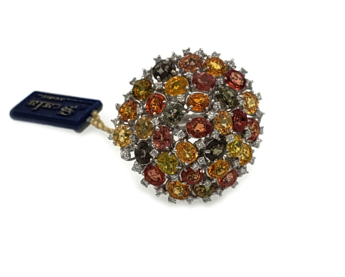 Scala Gioielli 25ct Multicolor Sapphire Diamond 18k White Gold Dome Ring (1 of 6)