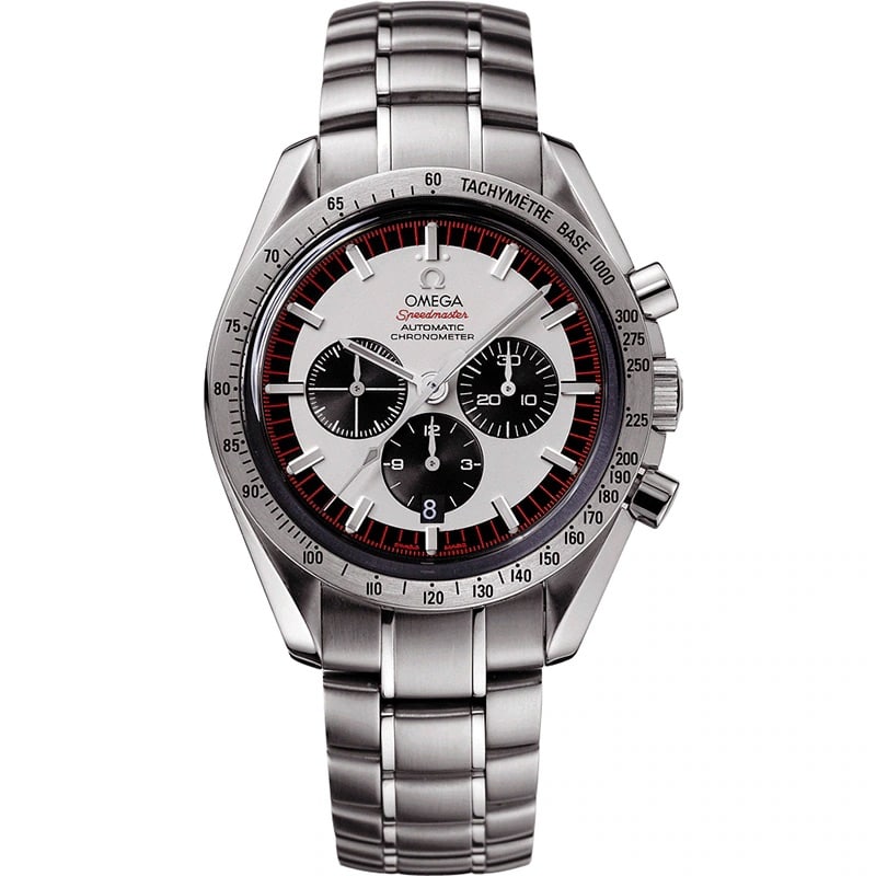 2004 Omega Speedmaster Ref 3559.32 Silver Dial Watch with Card: 2004 Omega Speedmaster Ref 3559.32 Silver Dial Watch with Card This Omega Speedmaster features a silver dial and comes with its original card dated 2004. The watch is crafted in stainless steel, has a