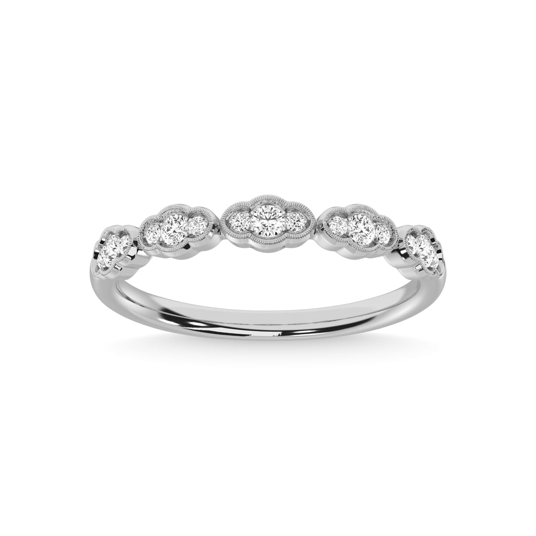 14K White Gold Diamond 1/5 Ct.Tw. Stackable Band: 14K White Gold Diamond 1/5 Ct.Tw. Stackable Band 14k White Gold Stone Color: G-h Stone Clarity: I2 Each ring is presented in standard size 6.5. Complimentary resizing is available between sizes 510 (i