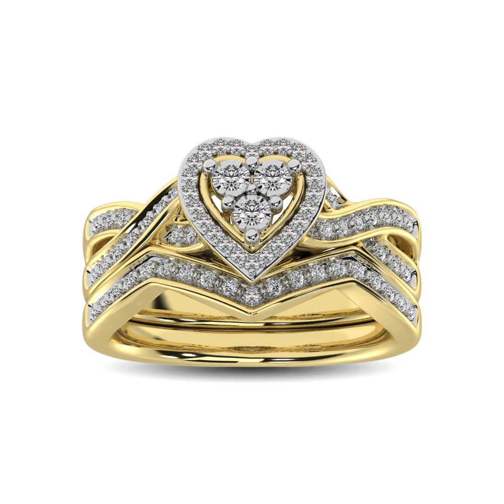 Diamond Bridal Ring 1/5 Ct.tw in Round-cut 10K in Yellow Gold: Diamond Bridal Ring 1/5 Ct.tw in Round-cut 10K in Yellow Gold This vintage-inspired heart bridal set with round diamonds. Crafted in beautiful 10K yellow gold, the set has a total diamond weight of 1/