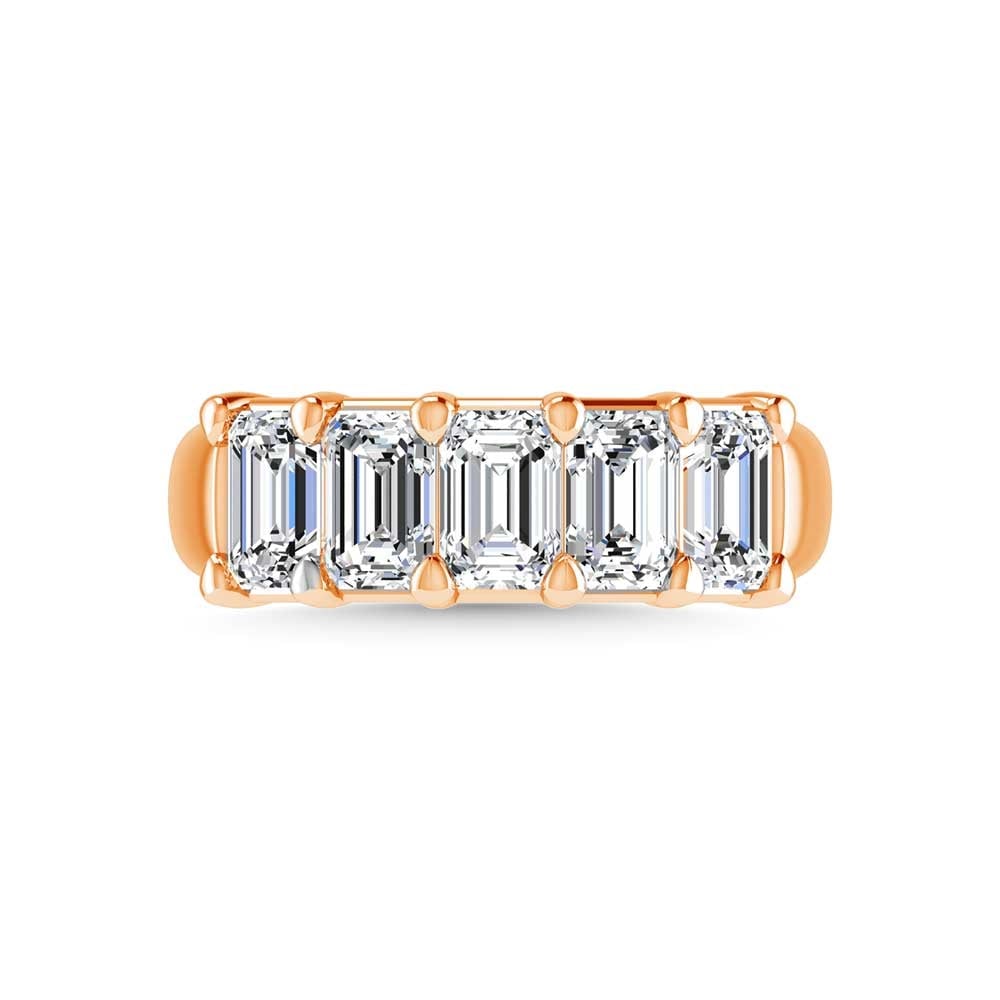 18K Rose Gold 1 CT Tw. Emerald Shape Diamond Five Stone Anniversary Band: 18K Rose Gold 1 CT Tw. Emerald Shape Diamond Five Stone Anniversary Band 18k Rose Gold Stone Color: G-h Stone Clarity: Si Each ring is presented in standard size 6.5. Complimentary resizing is availab