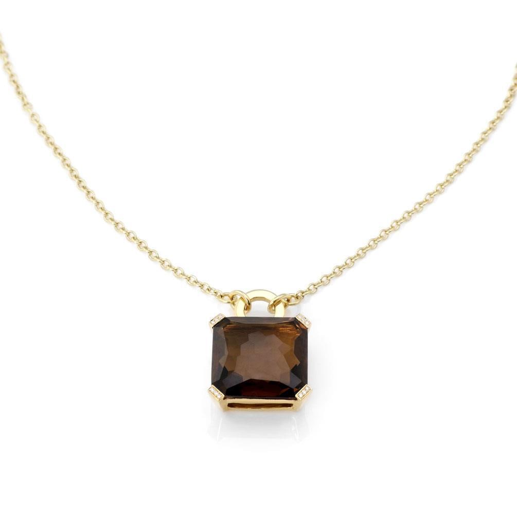 Ippolita 18k Yellow Gold Smoky Quartz Diamond Pendant Chain: Ippolita 18k Yellow Gold Smoky Quartz Diamond Pendant Chain This exquisite pendant and chain is a stunning creation by designer Ippolita. Crafted from 18k yellow gold with a polished finish, it featur