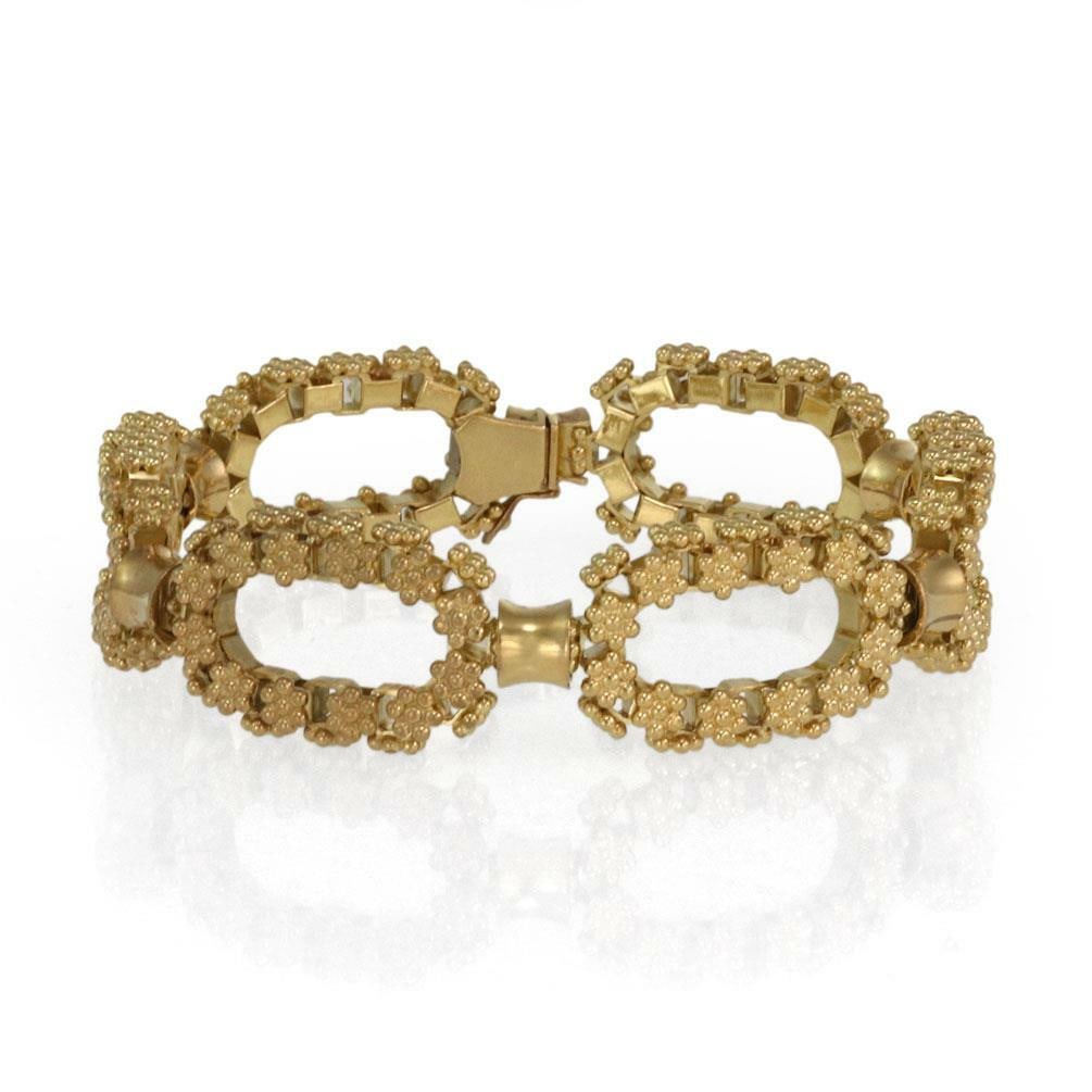 Etruscan Floral Design 18k Yellow Gold Oval Link Bracelet (1 of 4)
