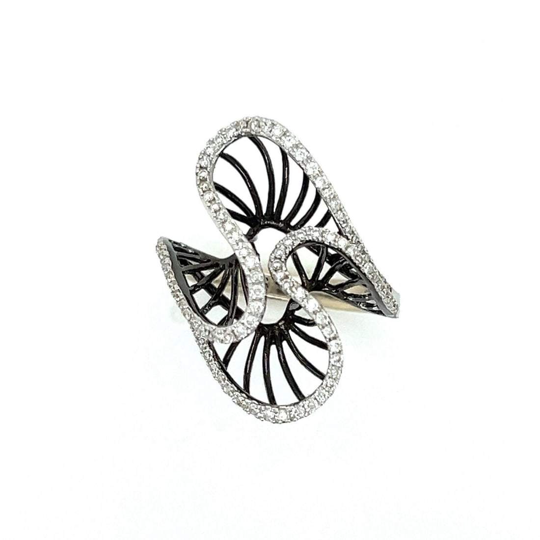 18k White Gold Curved Double Diamond Accent Ring Size 6.75 (1 of 5)