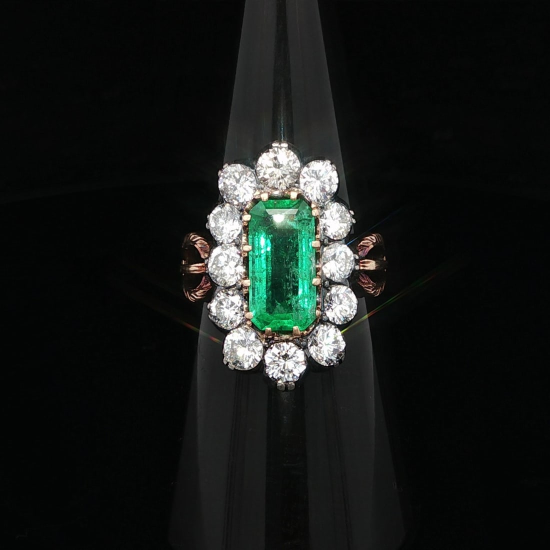 Antique GIA Certified 3.91ctw Colombian Emerald Diamond Halo Ring (1 of 15)
