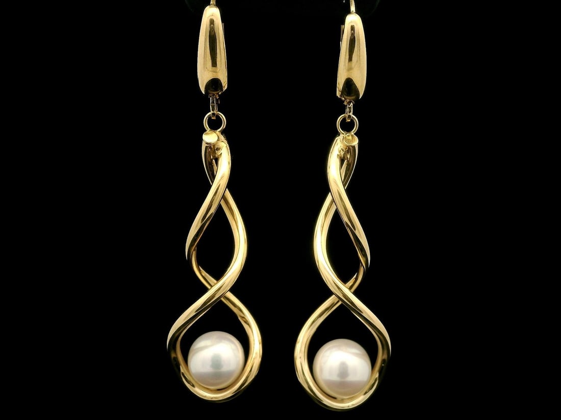14k Yellow Gold Cultured Pearl Dangle Drop Earrings (1 of 14)