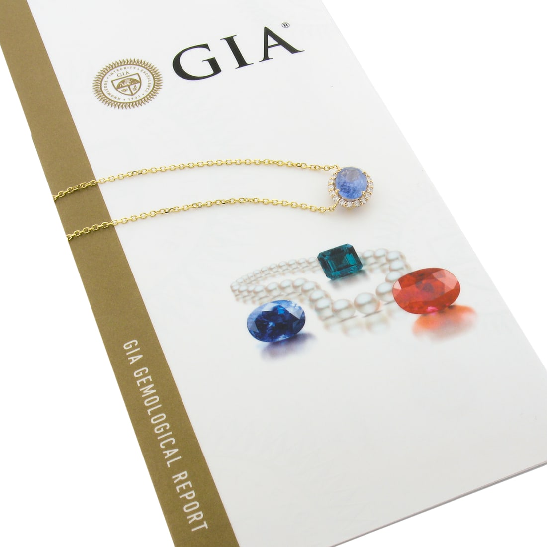 14k Gold GIA 3.34ct Oval Blue Sapphire Diamond Halo Necklace (1 of 8)