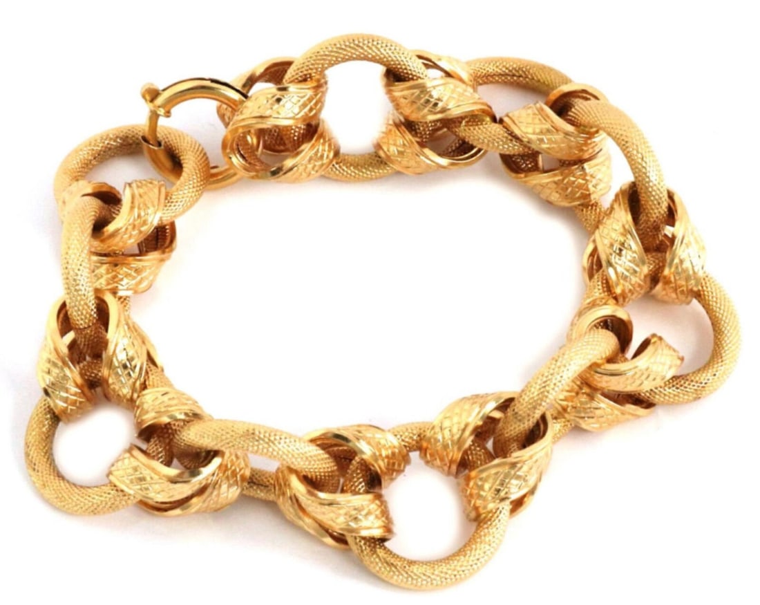 18K Yellow Gold Snake Skin Pattern Wide Link Bracelet Brev Hallmarked (1 of 5)