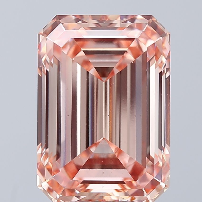 Loose Diamond - EMERALD 8.03ct Fancy Vivid Orangey Pink VS1: Loose Diamond - EMERALD 8.03ct Fancy Vivid Orangey Pink VS1 Source: This is a real non-mined Diamond that has been grown in a lab Shape: EMERALD Carats: 8.03 Color: Fancy Vivid Orangey Pink Certificat