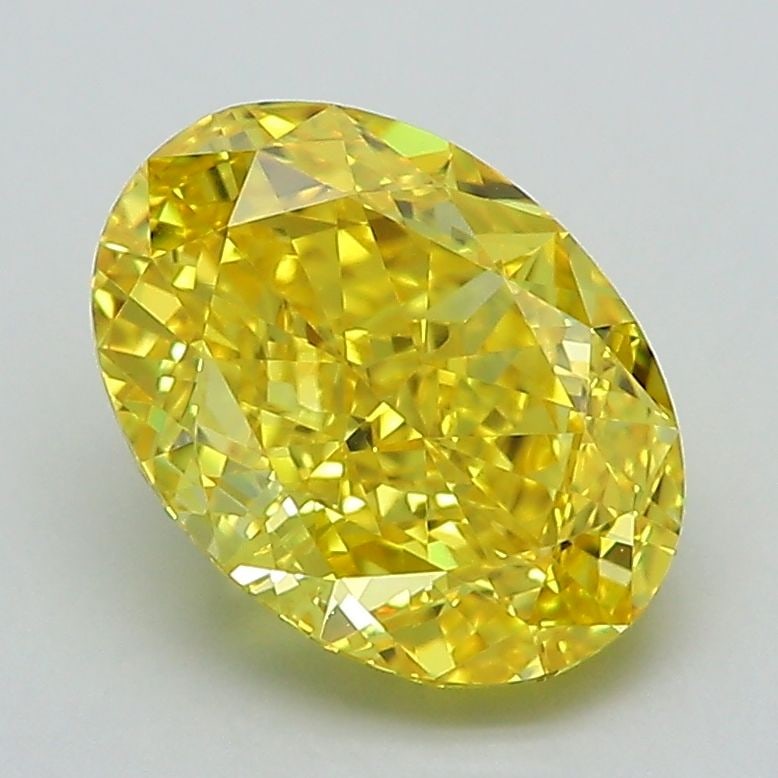 Loose Diamond - OVAL 2.39ct Fancy Vivid Yellow VVS2: Loose Diamond - OVAL 2.39ct Fancy Vivid Yellow VVS2 Source: This is a real non-mined Diamond that has been grown in a lab Shape: OVAL Carats: 2.39 Color: Fancy Vivid Yellow Certification: IGI Video: