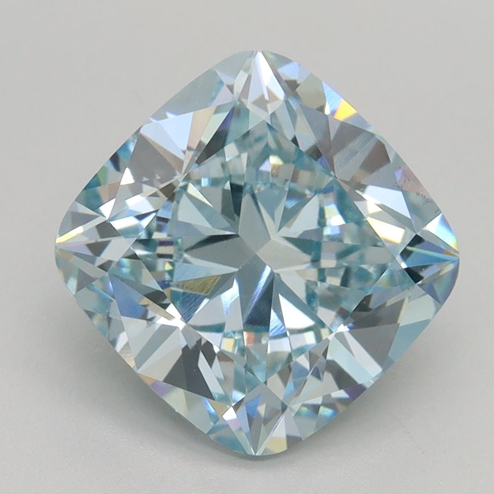 Loose Diamond - CUSHION MODIFIED 4.03ct Fancy Intense Greenish Blue VS2: Loose Diamond - CUSHION MODIFIED 4.03ct Fancy Intense Greenish Blue VS2 Source: This is a real non-mined Diamond that has been grown in a lab Shape: CUSHION MODIFIED Carats: 4.03 Color: Fancy Intense