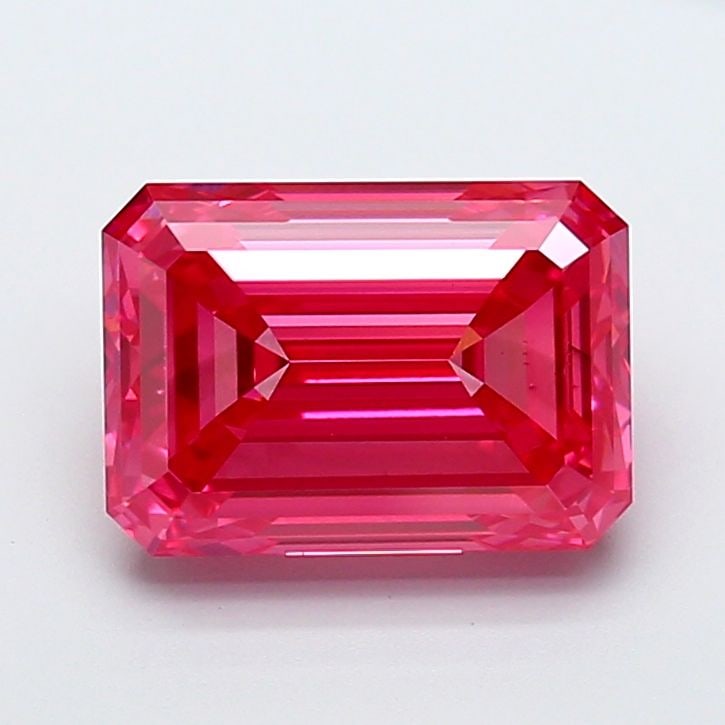 Loose Diamond - EMERALD 5.06ct Fancy Vivid Reddish Pink VS1: Loose Diamond - EMERALD 5.06ct Fancy Vivid Reddish Pink VS1 Source: This is a real non-mined Diamond that has been grown in a lab Shape: EMERALD Carats: 5.06 Color: Fancy Vivid Reddish Pink Certificat