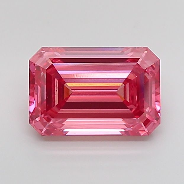 Loose Diamond - EMERALD 4.14ct Fancy Vivid Pink VS2: Loose Diamond - EMERALD 4.14ct Fancy Vivid Pink VS2 Source: This is a real non-mined Diamond that has been grown in a lab Shape: EMERALD Carats: 4.14 Color: Fancy Vivid Pink Certification: IGI Video: