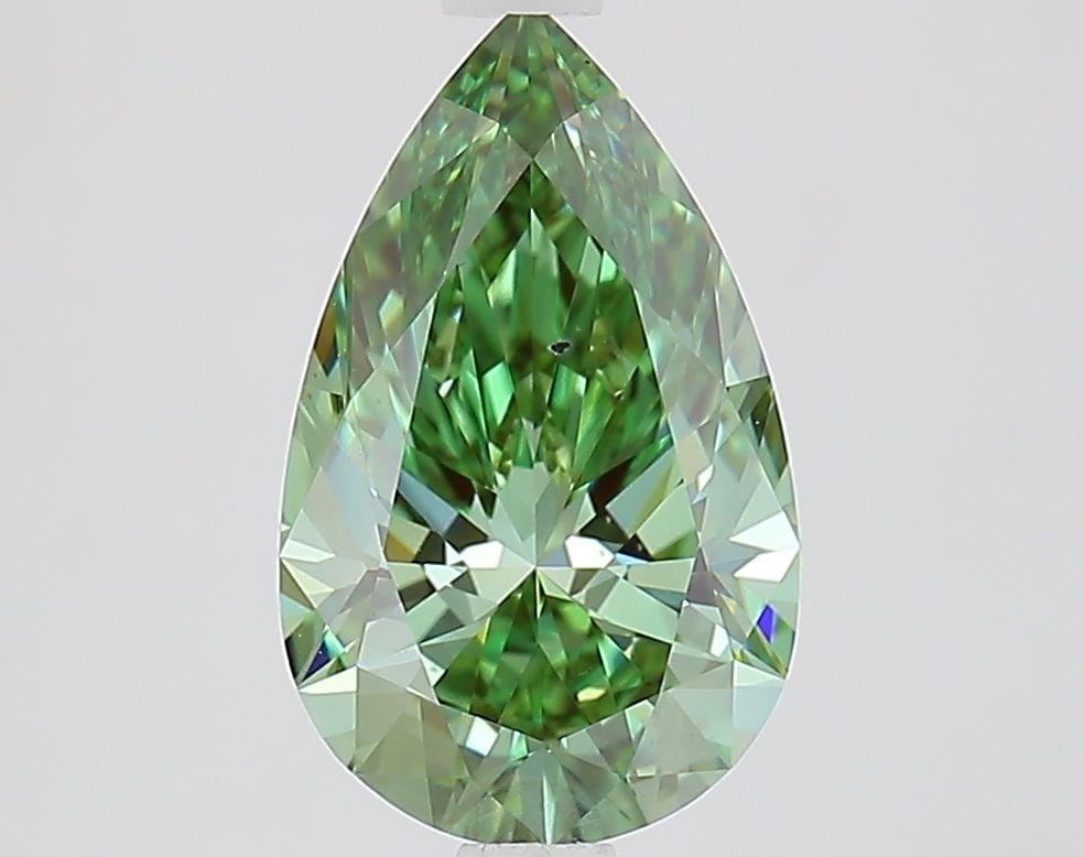 Loose Diamond - PEAR 2.1ct Fancy Vivid Green VS2: Loose Diamond - PEAR 2.1ct Fancy Vivid Green VS2 Source: This is a real non-mined Diamond that has been grown in a lab Shape: PEAR Carats: 2.1 Color: Fancy Vivid Green Certification: IGI Video: