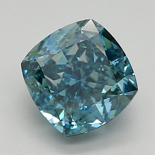 Loose Diamond - CUSHION MODIFIED 1.6ct Fancy Vivid Green Blue VS1: Loose Diamond - CUSHION MODIFIED 1.6ct Fancy Vivid Green Blue VS1 Source: This is a real non-mined Diamond that has been grown in a lab Shape: CUSHION MODIFIED Carats: 1.6 Color: Fancy Vivid Green Blu