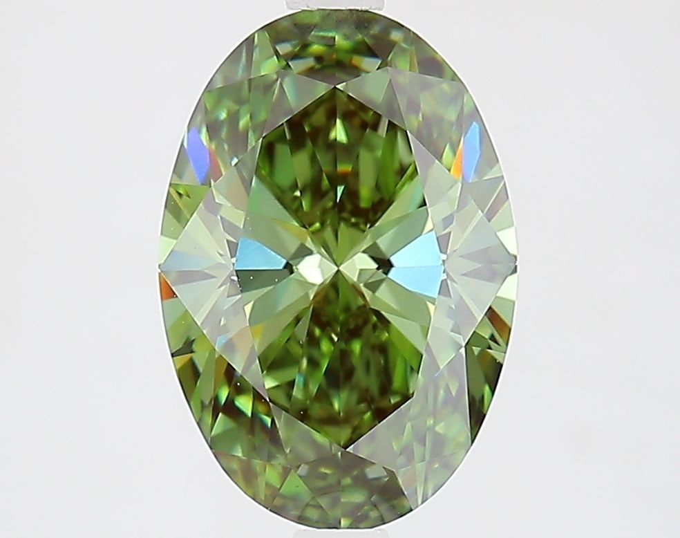 Loose Diamond - OVAL 2.52ct Fancy Vivid Green VVS2: Loose Diamond - OVAL 2.52ct Fancy Vivid Green VVS2 Source: This is a real non-mined Diamond that has been grown in a lab Shape: OVAL Carats: 2.52 Color: Fancy Vivid Green Certification: IGI Video: