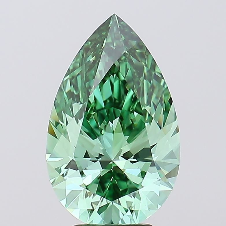 Loose Diamond - PEAR 5.05ct Fancy Vivid Green VS1: Loose Diamond - PEAR 5.05ct Fancy Vivid Green VS1 Source: This is a real non-mined Diamond that has been grown in a lab Shape: PEAR Carats: 5.05 Color: Fancy Vivid Green Certification: IGI Video: