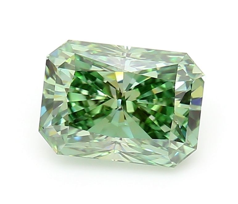 Loose Diamond - RADIANT 1.07ct Fancy Vivid Green VS1: Loose Diamond - RADIANT 1.07ct Fancy Vivid Green VS1 Source: This is a real non-mined Diamond that has been grown in a lab Shape: RADIANT Carats: 1.07 Color: Fancy Vivid Green Certification: IGI Video