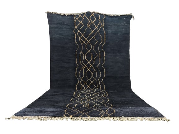 Handmade Moroccan Berber Wool Rug Black Yellow Design 10 x 7 (1 of 13)