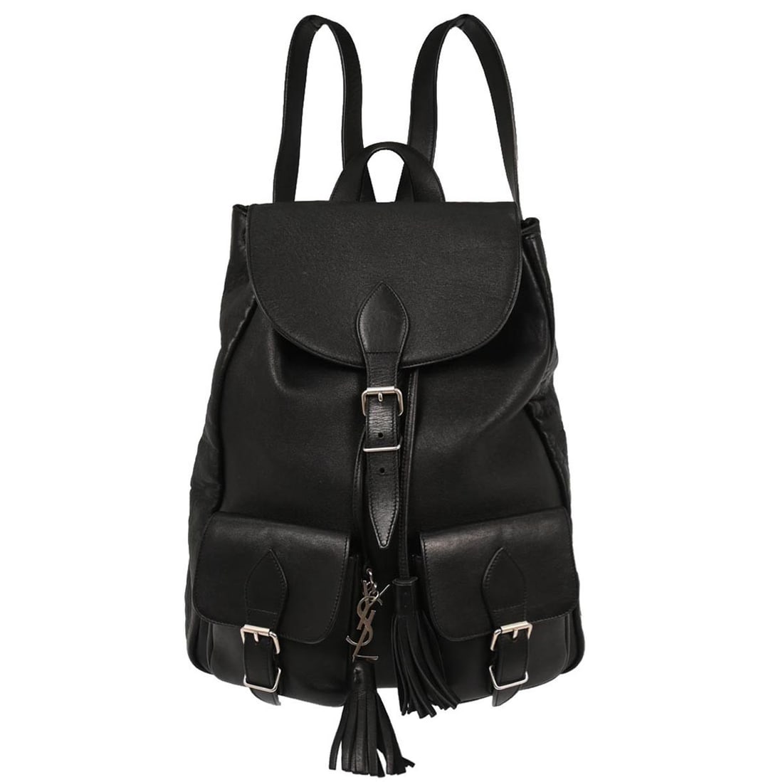 Saint Laurent Leather Black Backpack with Fringe and Logo Accents (1 of 10)