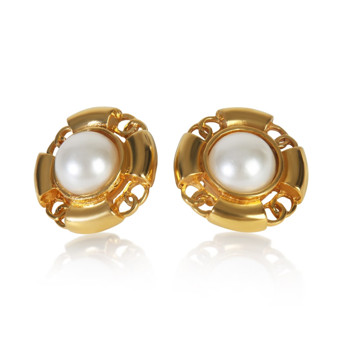 Vintage Chanel Button Earrings with Gold Plating and Faux Pearl Accent (1 of 4)