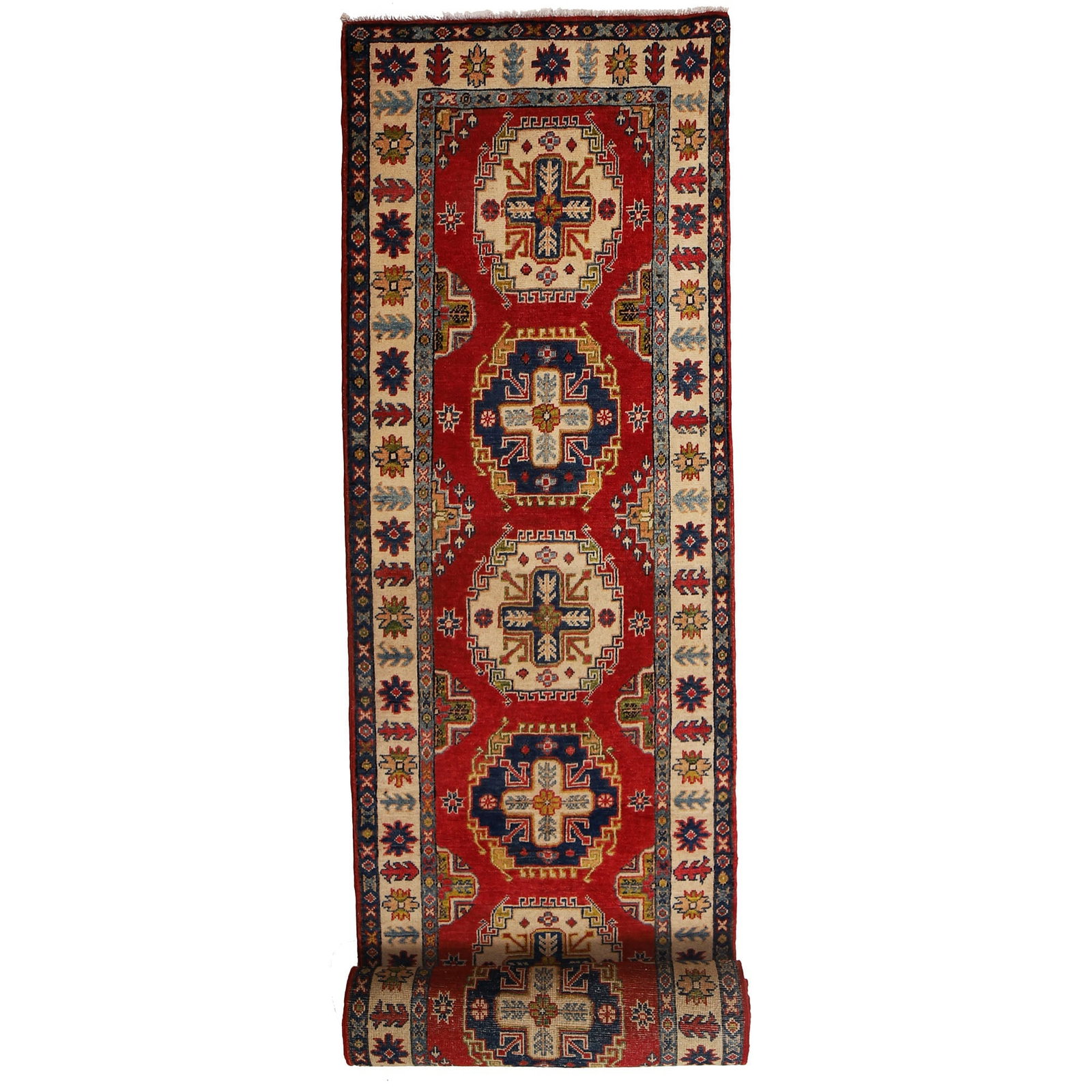 Handmade Red Kazak Rug 2.9 x 9.10 Feet Natural Wool Artisan Craftsmanship: Handmade Red Kazak Rug 2.9 x 9.10 Feet Natural Wool Artisan Craftsmanship Free continental US Shipping Introducing our exquisite Handmade Red Kazak Rug, meticulously crafted by skilled artisans from n