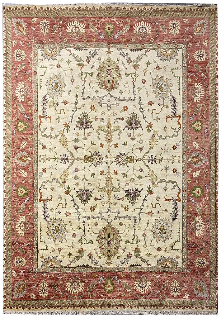 8' x 10.3' Handmade Ziglar Area Rug in Ivory Salmon Green (1 of 11)
