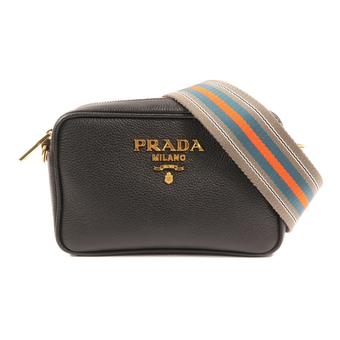 Prada Black Calfskin 1BH096 Camera Shoulder Bag with Gold Hardware (1 of 16)