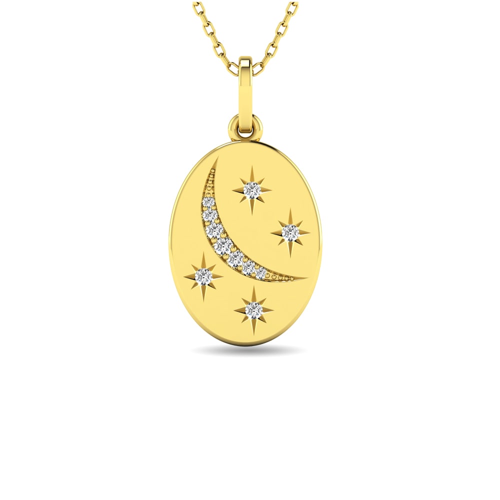Diamond 1/20 Ct.tw Oval Disc Necklace in 10K Yellow Gold: Diamond 1/20 Ct.tw Oval Disc Necklace in 10K Yellow Gold 10k Yellow Gold Stone Color: G-h Stone Clarity: I1 Unless otherwise specified, pendants that include a chain are paired with our standard 18-in