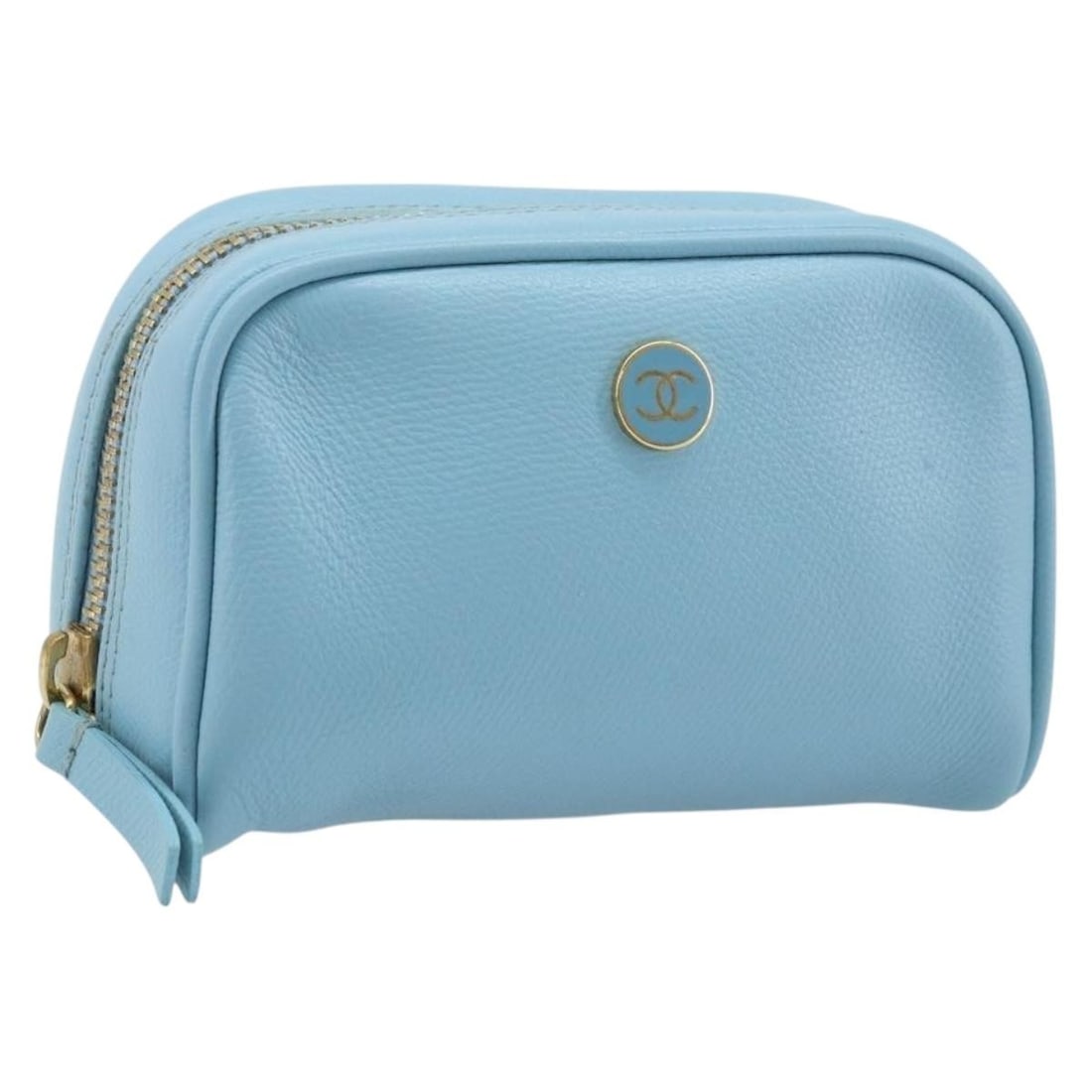 Light Blue Leather Pouch with Gold CC Logo by CHANEL (1 of 17)