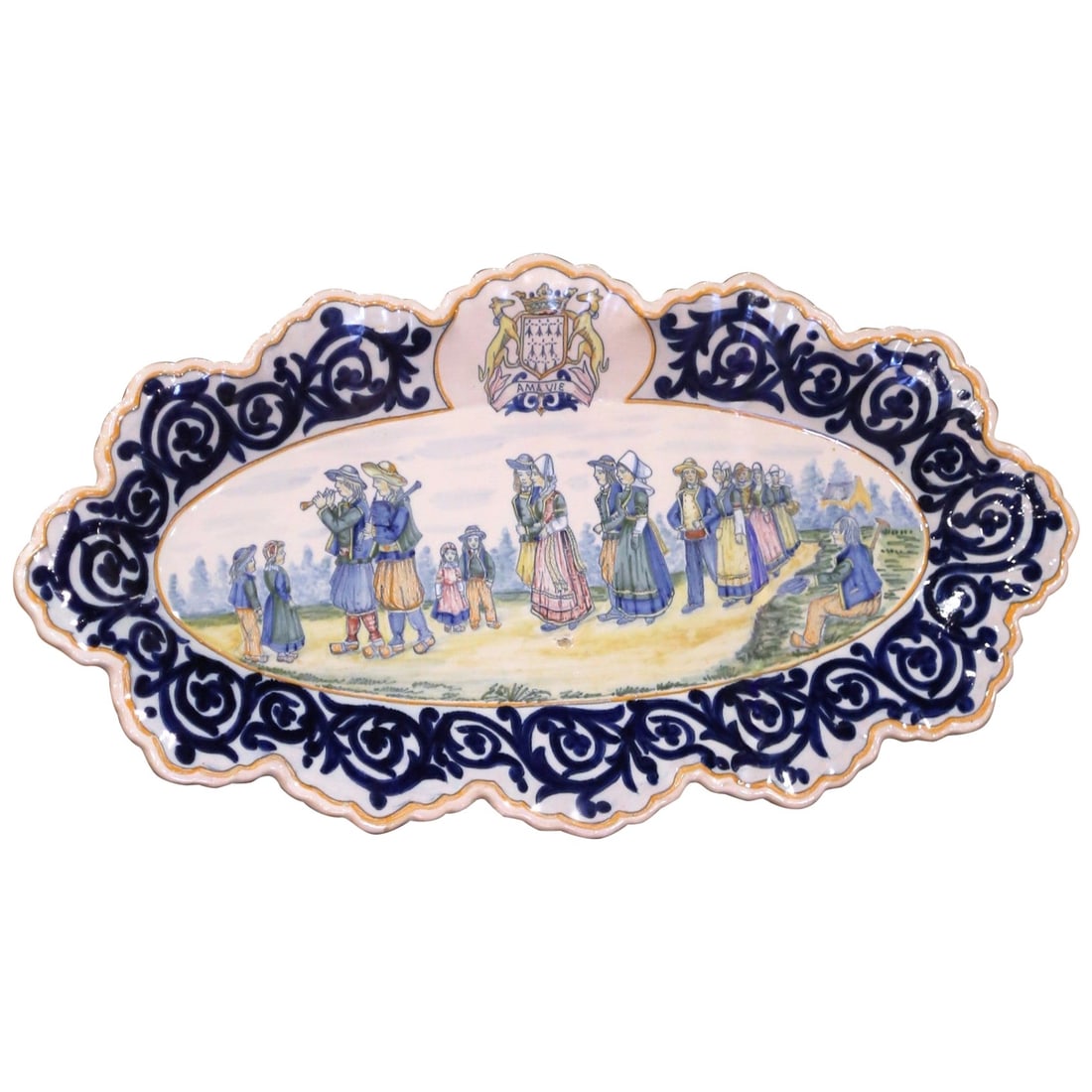 19th Century Henriot Quimper Faience Wall Plaque Breton Dance Scene (1 of 8)