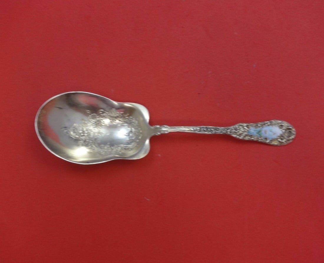 Dominick & Haff Number 10 Sterling Silver Berry Spoon Enameled Daisies 8" (1 of 2)