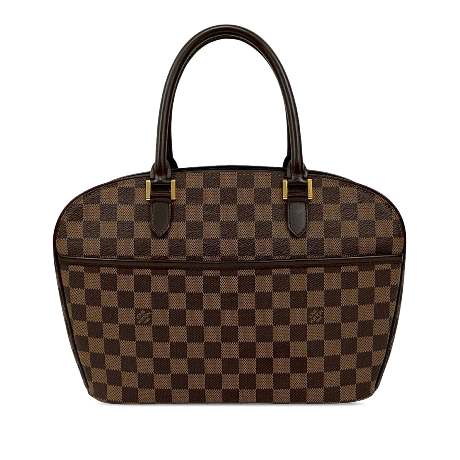 Damier Ebene Sarria Horizontal brown bag by Louis Vuitton with leather trim: Damier Ebene Sarria Horizontal brown bag by Louis Vuitton with leather trim The Louis Vuitton Damier Ebene Sarria Horizontal features a classic damier ebene canvas body with coordinated leather trim a