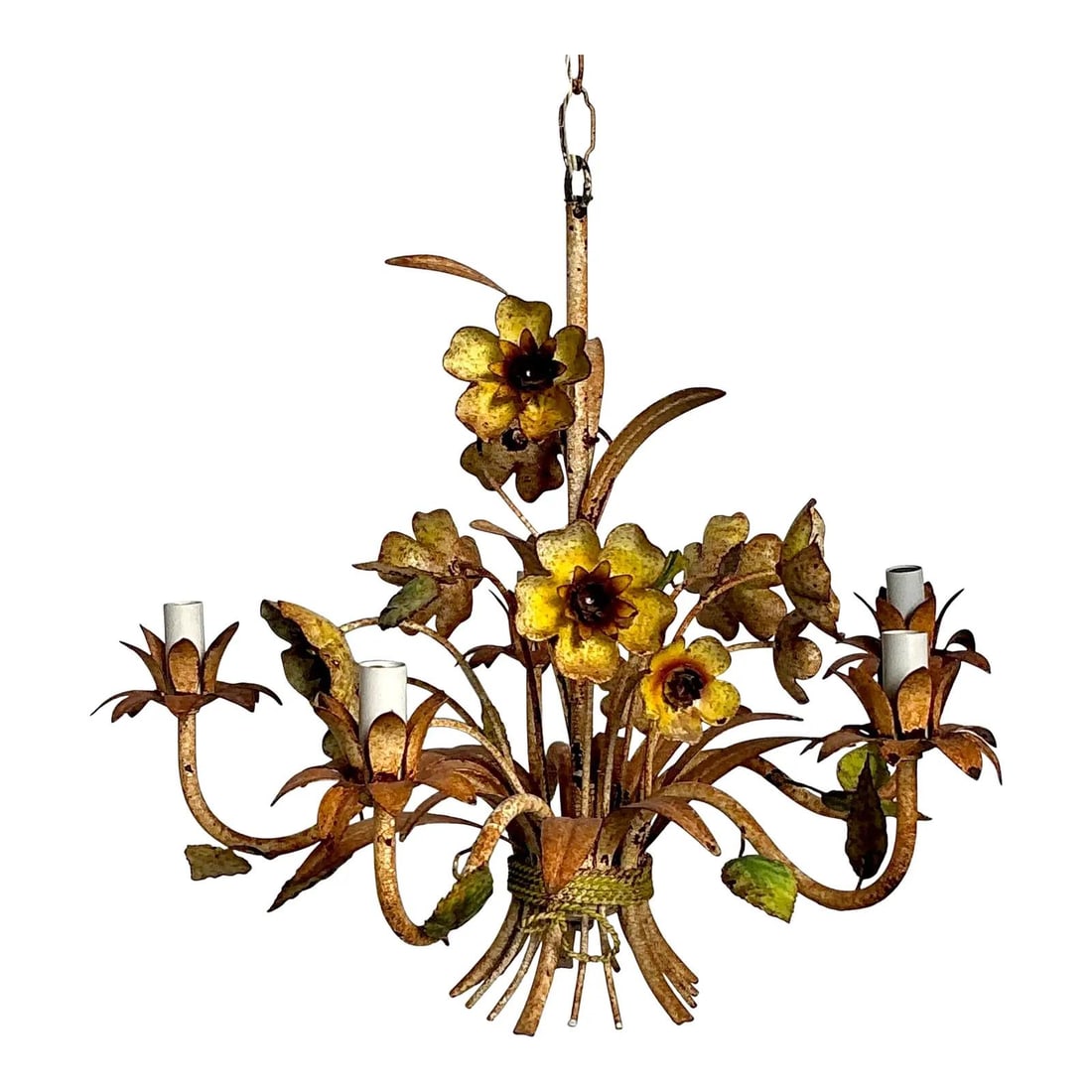 1960s Italian Toleware Five-Light Wrought Iron Floral Chandelier (1 of 10)