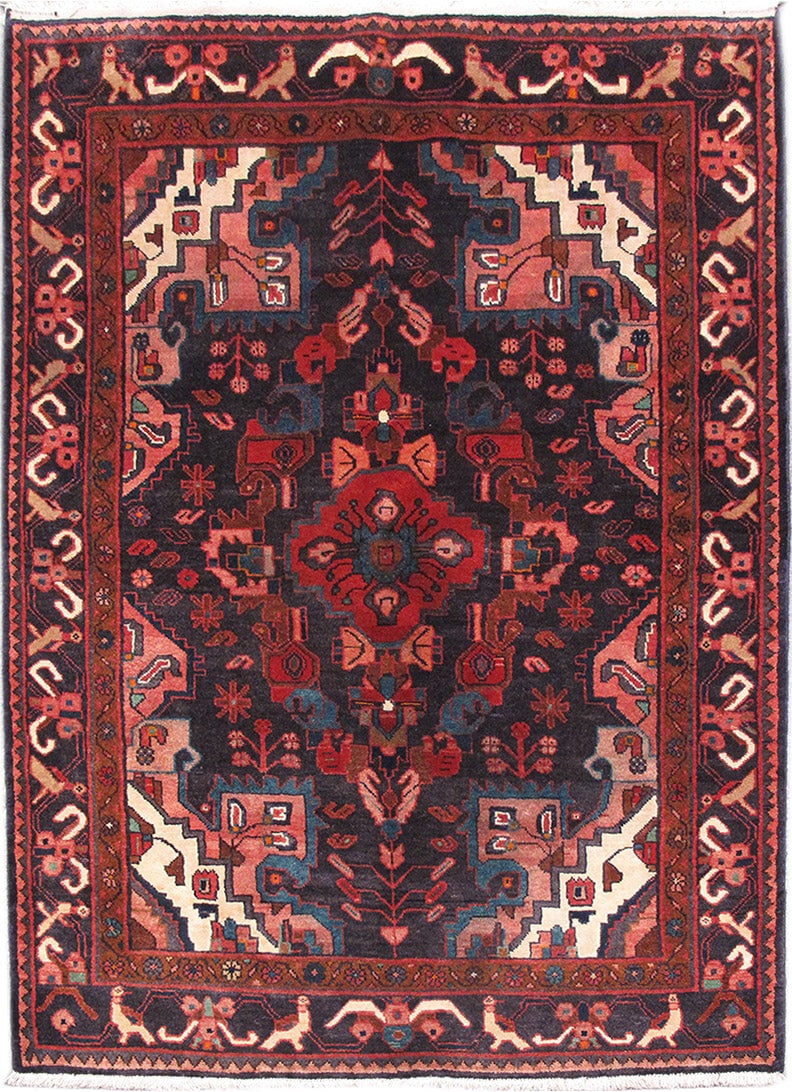 Handcrafted 4.4 x 6.10 Red Persian Hamadan Area Rug from Iran: Handcrafted 4.4 x 6.10 Red Persian Hamadan Area Rug from Iran Free continental US Shipping Elevate your living space with the exquisite craftsmanship of this handcrafted 4.4 x 6.10 Red Persian Hamadan