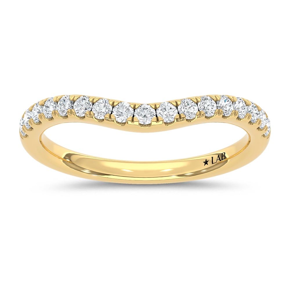 14K Yellow Gold Lab Grown Diamond 1/3 Ct.Tw. Chevron Band: 14K Yellow Gold Lab Grown Diamond 1/3 Ct.Tw. Chevron Band Add a modern and elegant touch to your jewelry collection with this 14K Yellow gold chevron band, featuring 1/3 carat total weight of sparklin