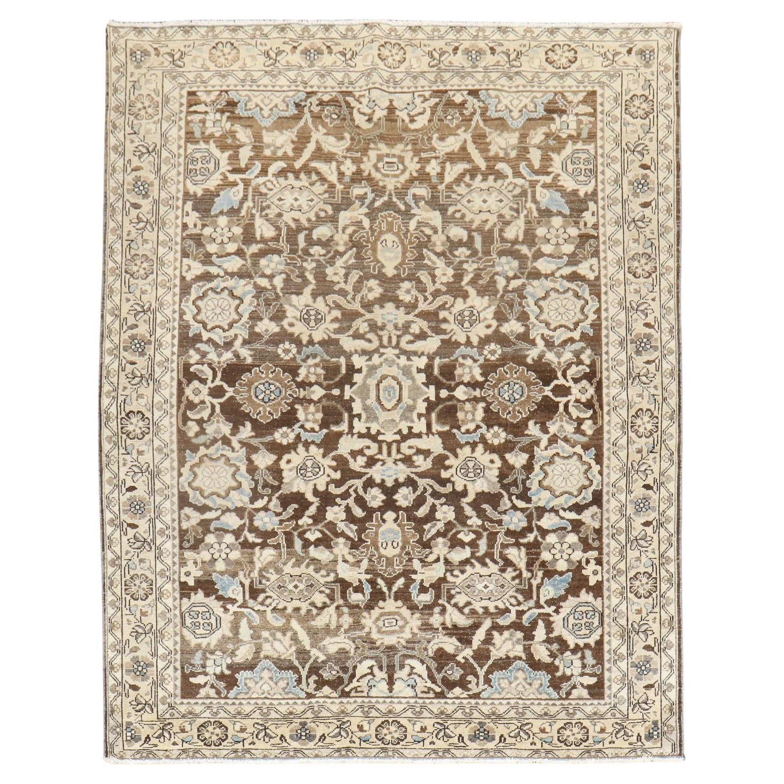 Antique Persian Malayer Rug Brown Wool Hand-Knotted 66 x 84 Inches: Antique Persian Malayer Rug Brown Wool Hand-Knotted 66 x 84 Inches Discover the elegant charm of this antique Persian Malayer rug, crafted in the early 20th century. With its rich chocolate brown grou