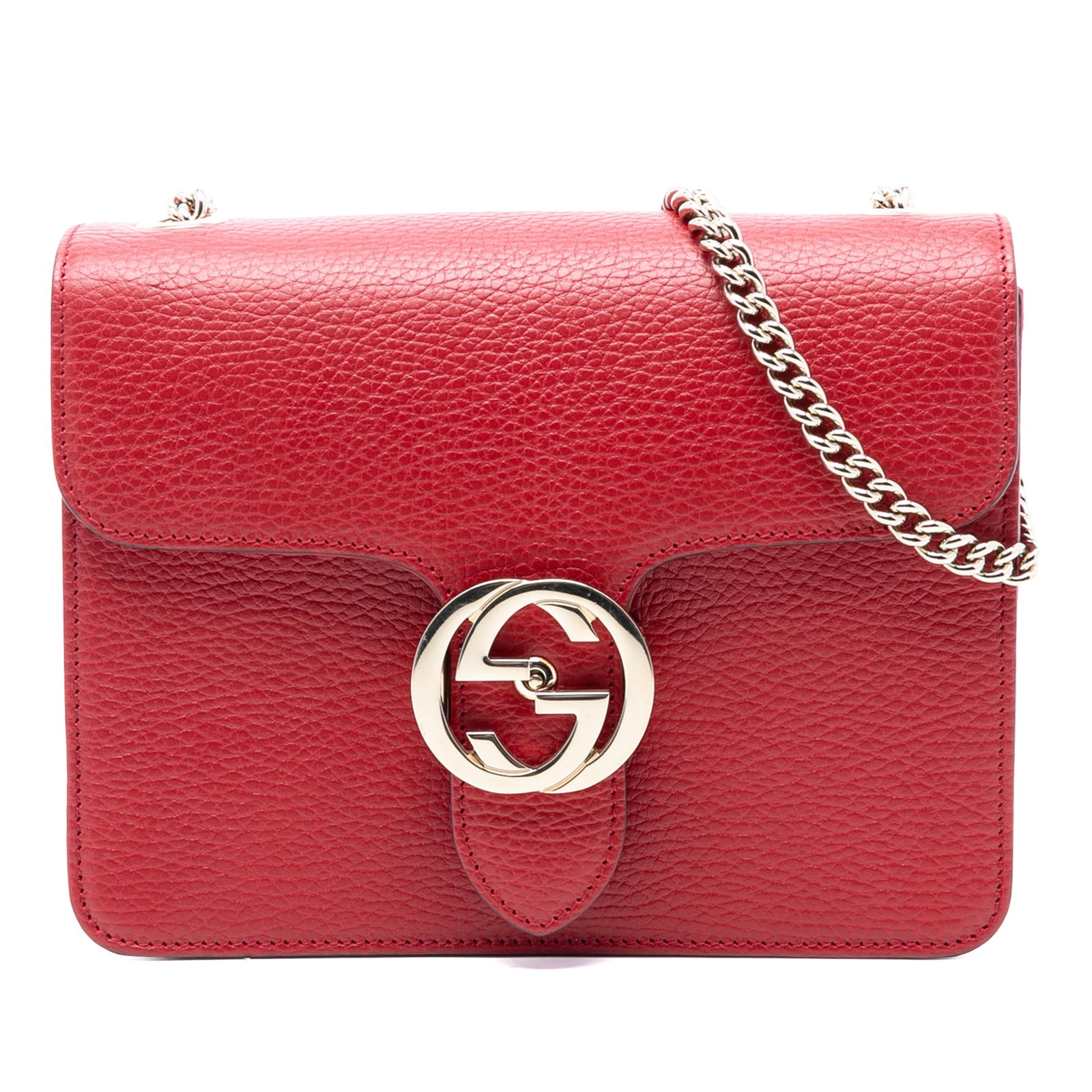 Gucci Interlocking G Red Leather Small Crossbody Bag with Chain Strap (1 of 7)