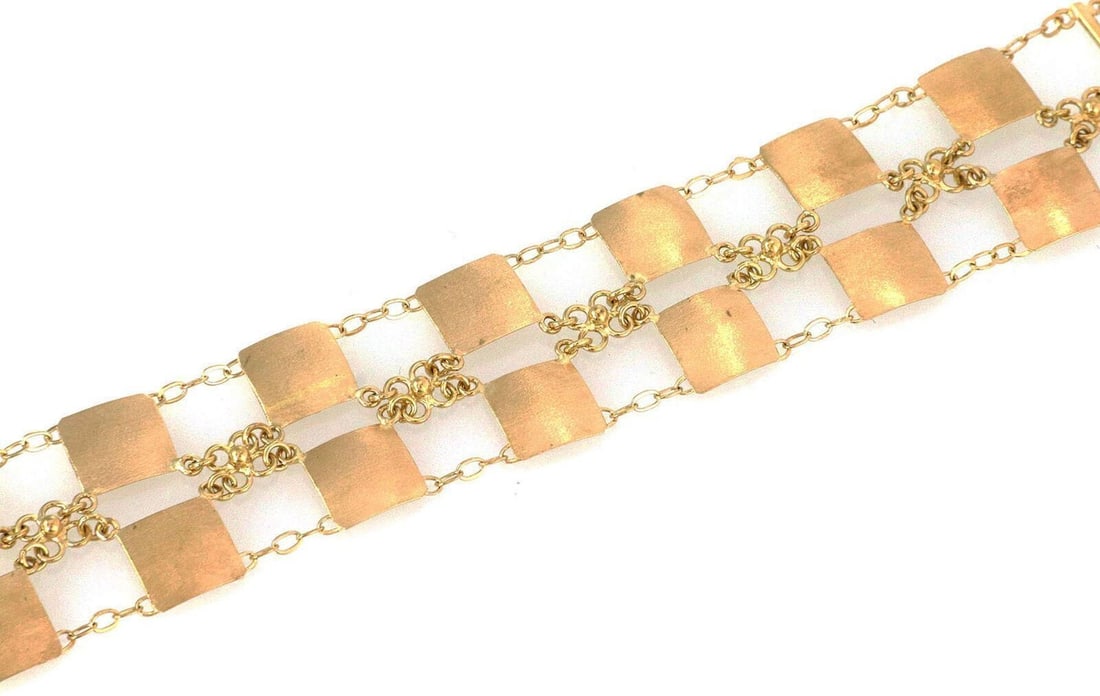 Vintage 18k Yellow Gold Double Row Square Link Bracelet (1 of 5)