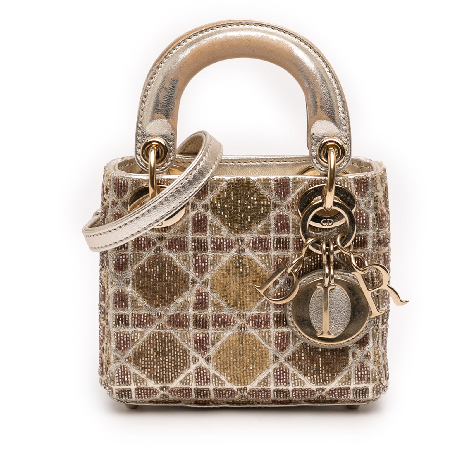Dior Lady Dior Micro Bag Metallic Calfskin with Beaded Cannage Pattern (1 of 11)