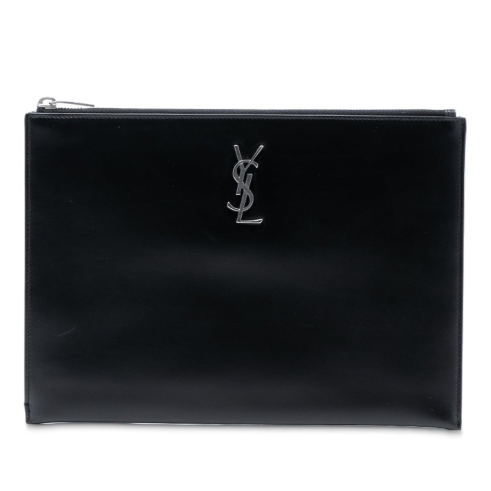 Black Leather Monogram Ipad Pouch by Saint Laurent with Zip Top (1 of 7)