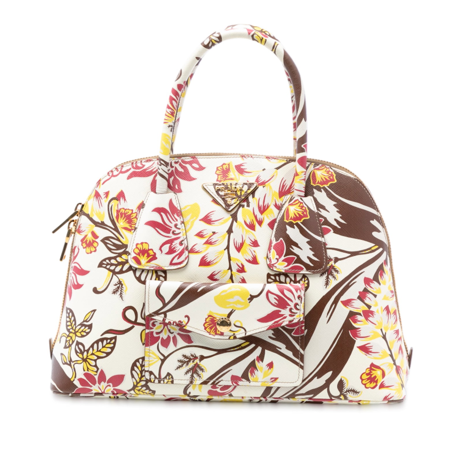 Saffiano Leather Promenade Satchel with Floral Design and Front Pocket (1 of 7)