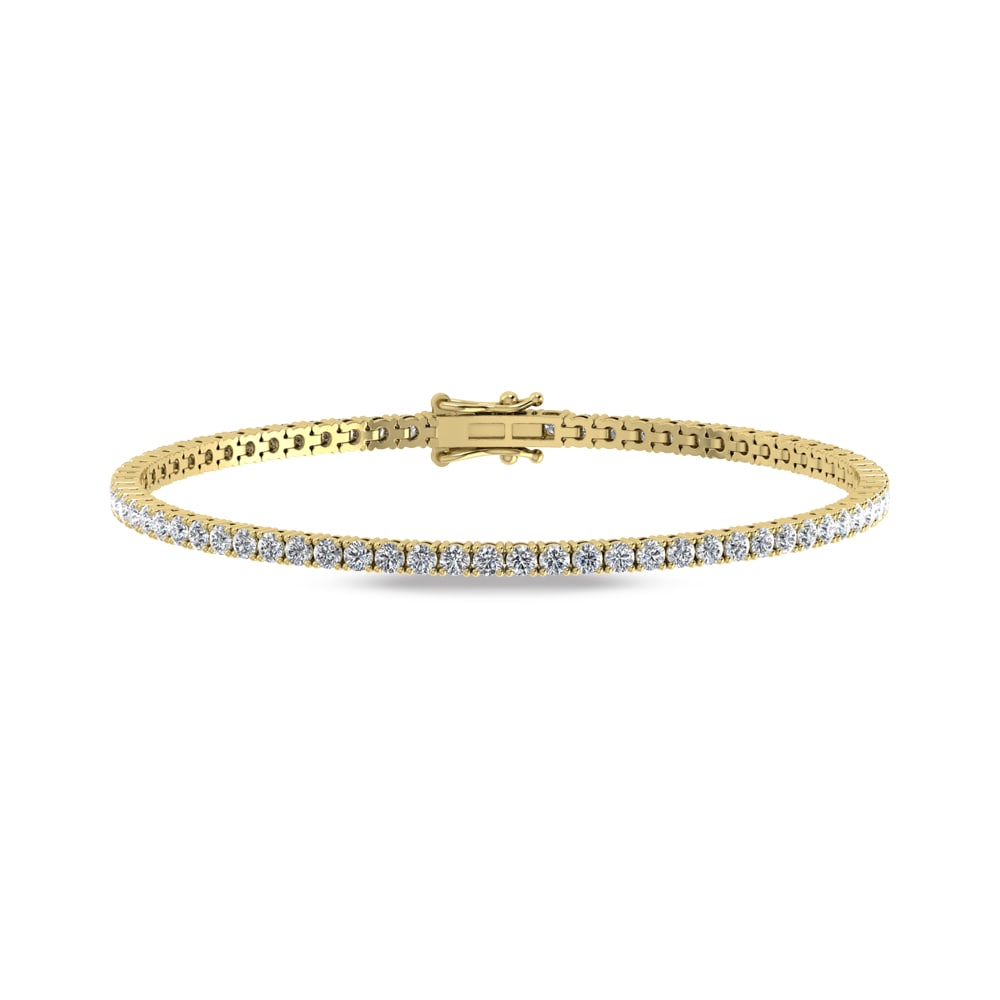 14K Yellow Gold Lab Grown Diamond 3Ct.Tw. Tennis Bracelet (7 Inches): 14K Yellow Gold Lab Grown Diamond 3Ct.Tw. Tennis Bracelet (7 Inches) This 14K Yellow Gold 7-inch tennis bracelet showcases lab grown diamonds totaling 3 Ct.Tw., combining subtle sparkle with timeless