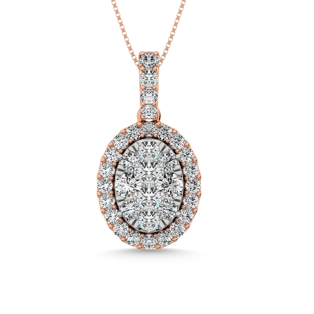 Diamond 5/8 Ct.Tw. Cluster Pendant in 14K Rose Gold: Diamond 5/8 Ct.Tw. Cluster Pendant in 14K Rose Gold 14k Rose Gold Stone Color: G-h Stone Clarity: Si2 Unless otherwise specified, pendants that include a chain are paired with our standard 18-inch len
